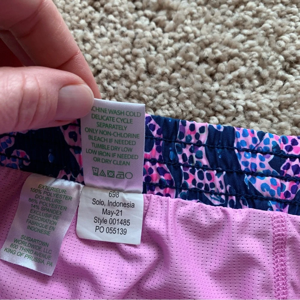 Lilly Pulitzer Luxletic Shorts Medium Cheetah Leopard Blue Pink Purple Lined - Picture 7 of 11